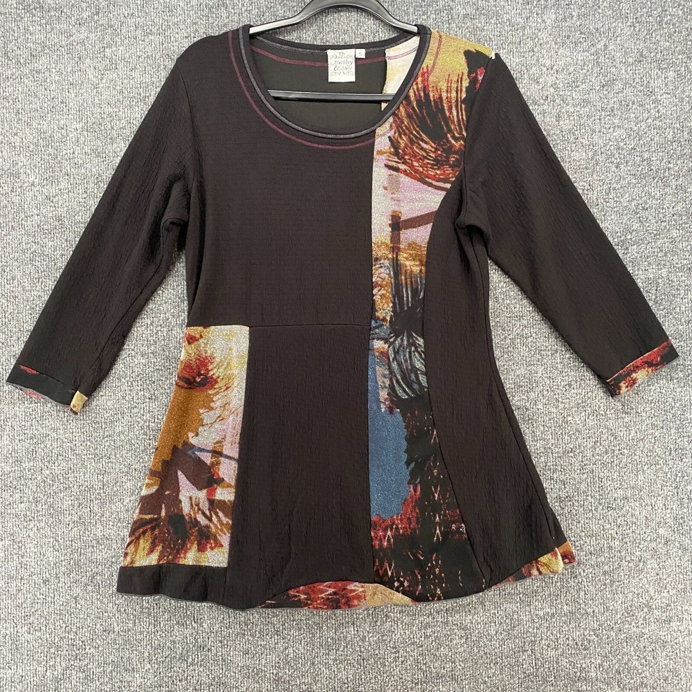 Parsley & Sage Blouse Top Womens S Tunic Patchwork V-Neck Lagenlook Hippie Gypsy